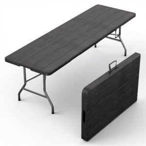 8 Feet Foldable Table with Built in Handle & Steel Legs - Black