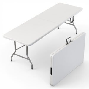 8 Feet Foldable Table with Built in Handle & Steel Legs - White